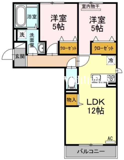 岡山市北区一宮のアパートの間取り