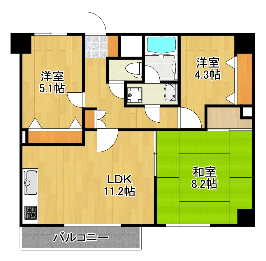 横浜市港北区大豆戸町のマンションの間取り