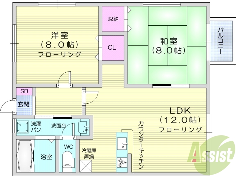 仙台市青葉区愛子中央のアパートの間取り