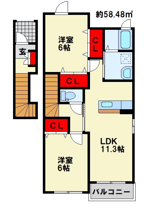 メリディオ葛原　B棟の間取り