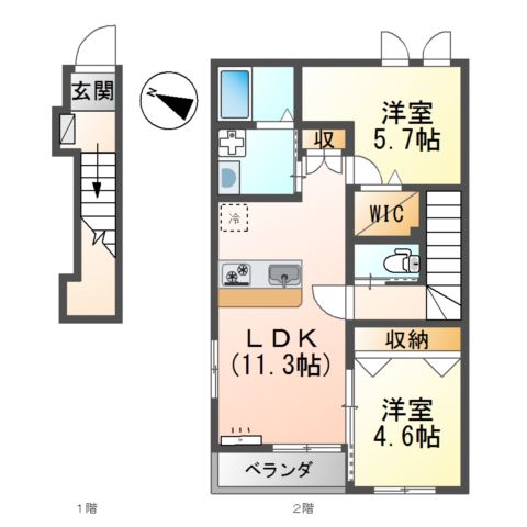 北九州市小倉南区富士見のアパートの間取り