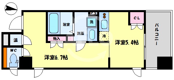 大阪市中央区瓦町のマンションの間取り