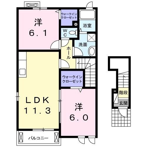 登米市豊里町下屋浦のアパートの間取り