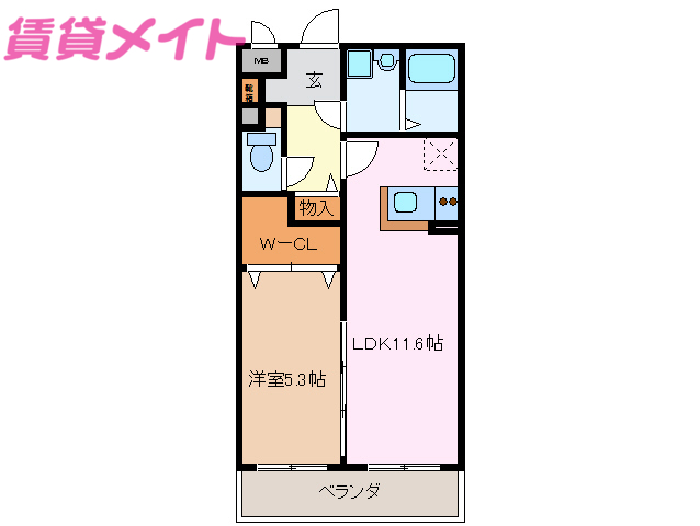 伊勢市小俣町宮前のマンションの間取り