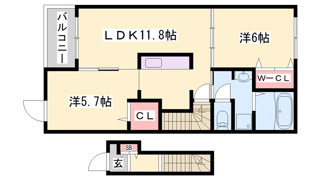 神崎郡福崎町南田原のアパートの間取り