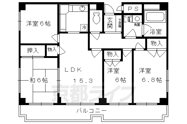 京都市東山区大黒町のマンションの間取り