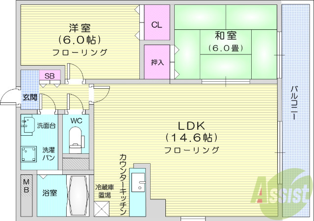 仙台市泉区松森のマンションの間取り