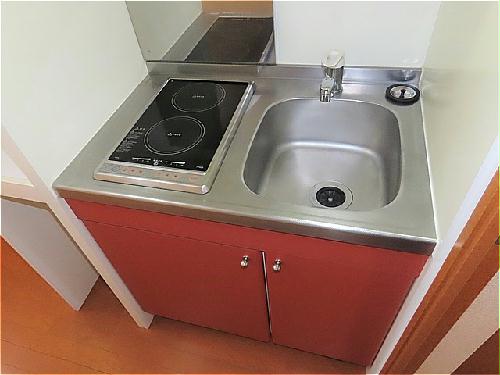 キッチン　2口の電気コンロまたはIHコンロとなります