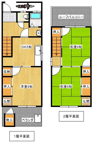 ＪＲ関西本線 八尾駅 徒歩12分 2階建 築55年の間取り写真