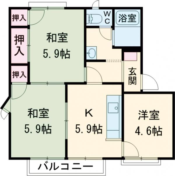 屋島フレグランス　Ａ棟の間取り