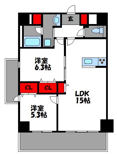 福岡市東区箱崎ふ頭のマンションの間取り