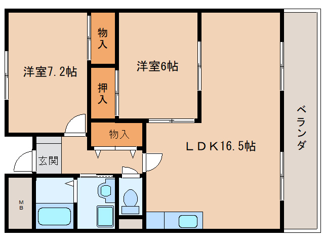 近鉄奈良線 生駒駅 徒歩13分 6階建 築31年の間取り写真