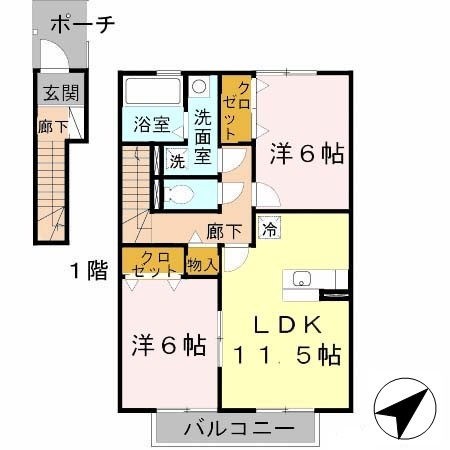 ローズコート野添　Ａ棟の間取り