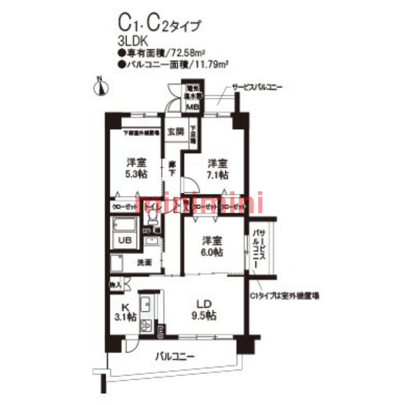 【大阪市東淀川区井高野のマンションの間取り】