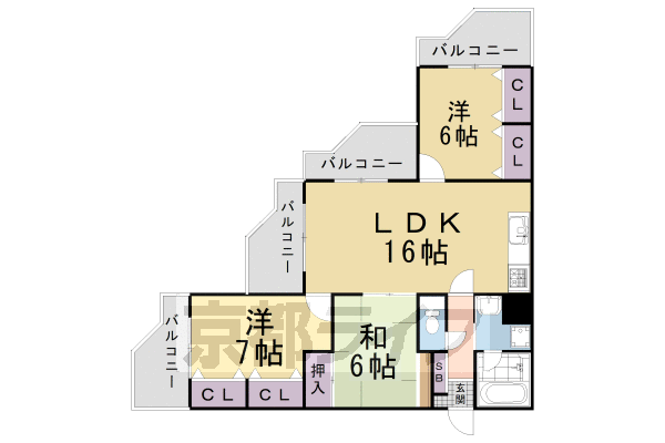 京都市伏見区桃山羽柴長吉中町のマンションの間取り