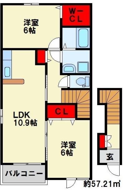 遠賀郡岡垣町野間のアパートの間取り