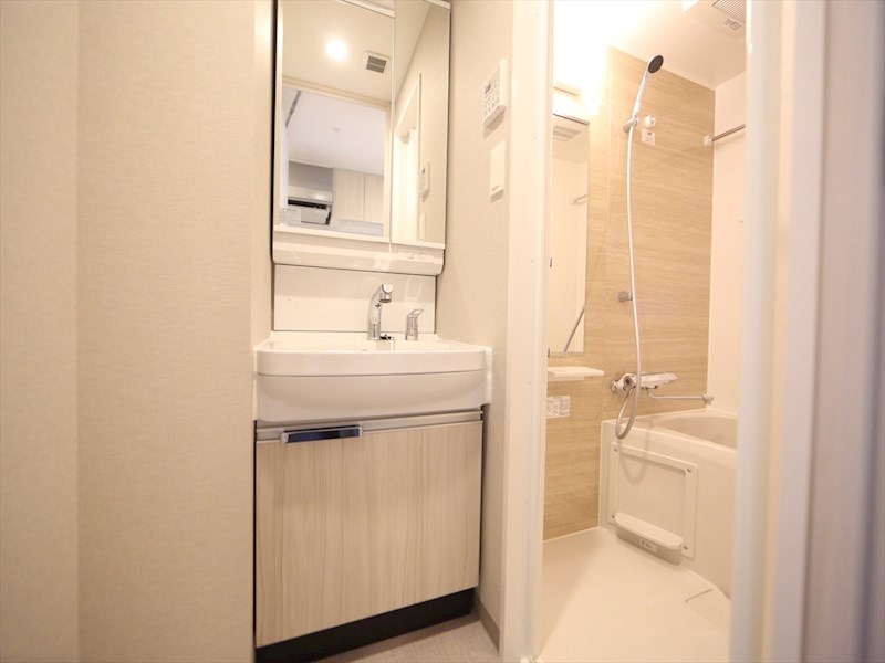 洗面設備　脱衣所　独立洗面台（シャンプードレッサー付）収納スペース有