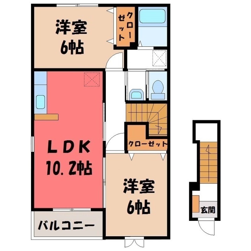 ＪＲ高崎線 熊谷駅 バス乗車時間：34分 最寄りバス停で下車 徒歩10分 2階建 築22年の間取り写真