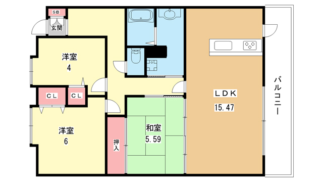 豊中市旭丘のマンションの間取り