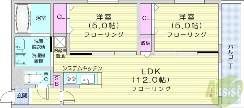 札幌市西区八軒七条東のマンションの間取り