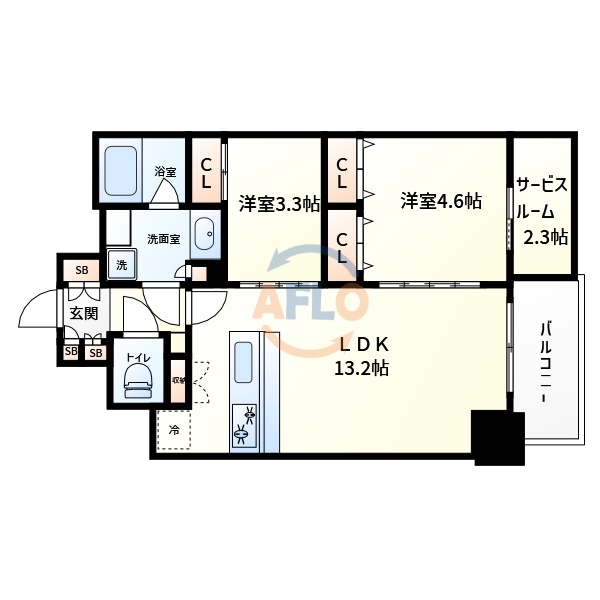 大阪市中央区内平野町のマンションの間取り