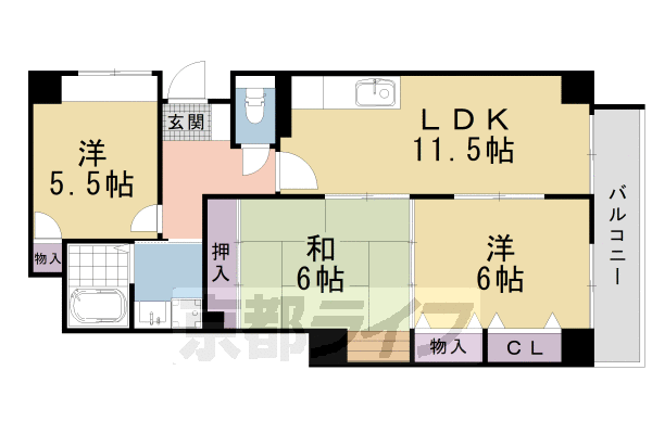 京都市中京区西ノ京職司町のマンションの間取り