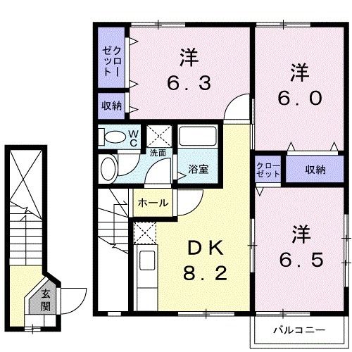 四国中央市上柏町のアパートの間取り