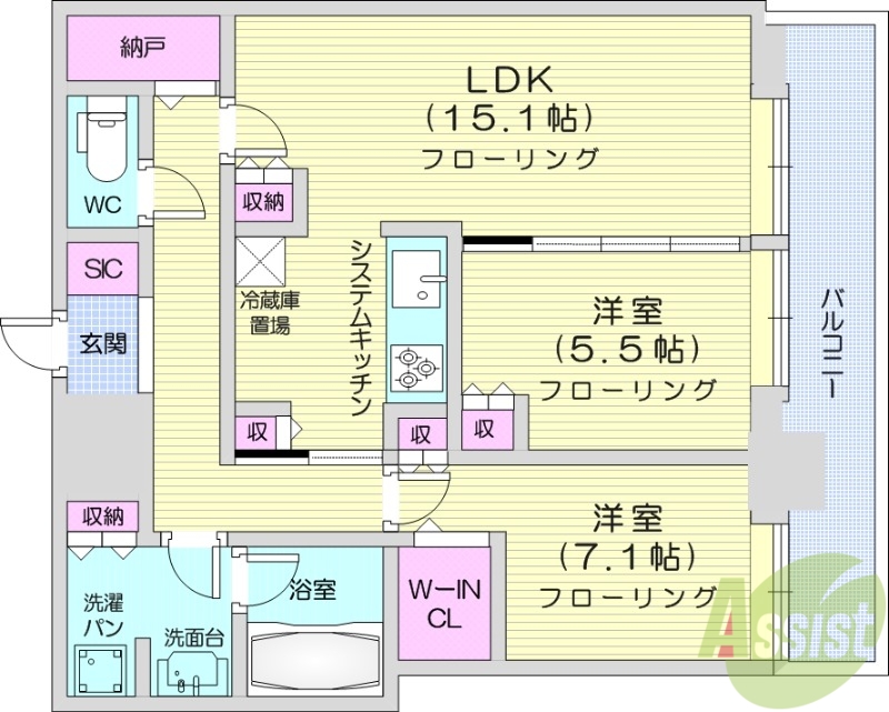 札幌市北区北八条西のマンションの間取り