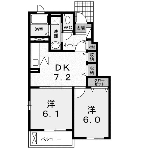 富岡市中高瀬のアパートの間取り