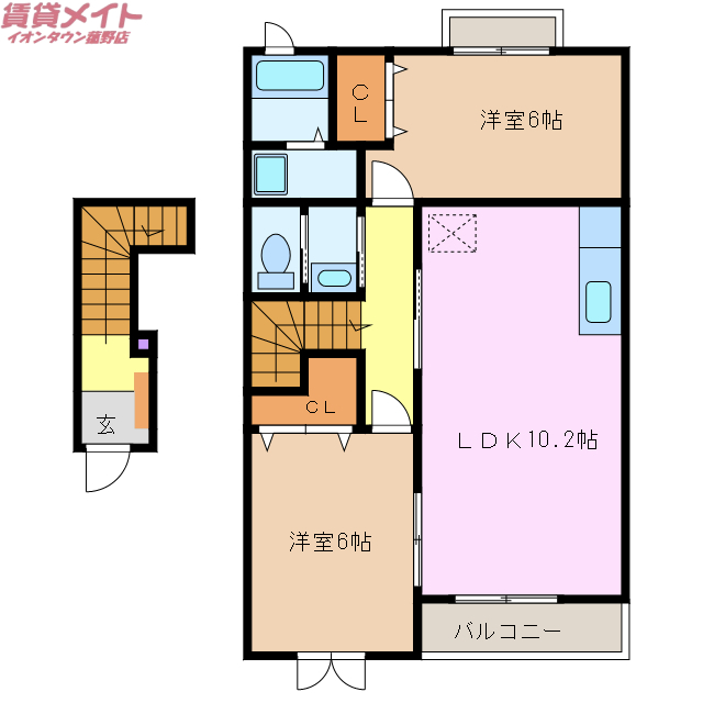 員弁郡東員町大字六把野新田のアパートの間取り