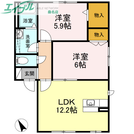 桑名市大字江場のアパートの間取り