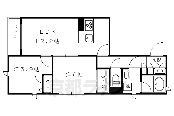 京都市北区上賀茂薮田町のマンションの間取り