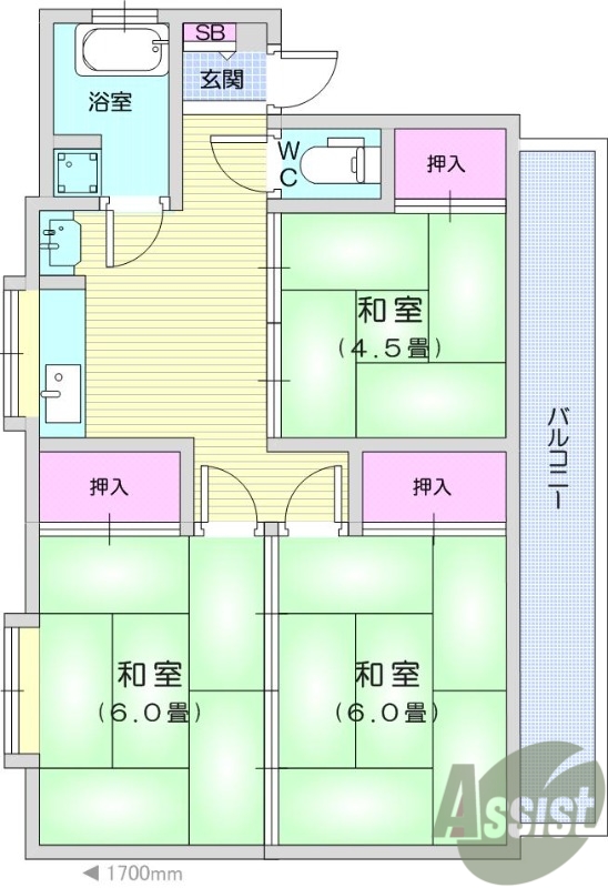 仙台市宮城野区栄のアパートの間取り