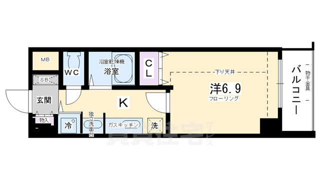 京都市下京区西七条比輪田町のマンションの間取り