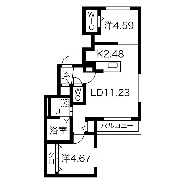 札幌市中央区南十九条西のマンションの間取り