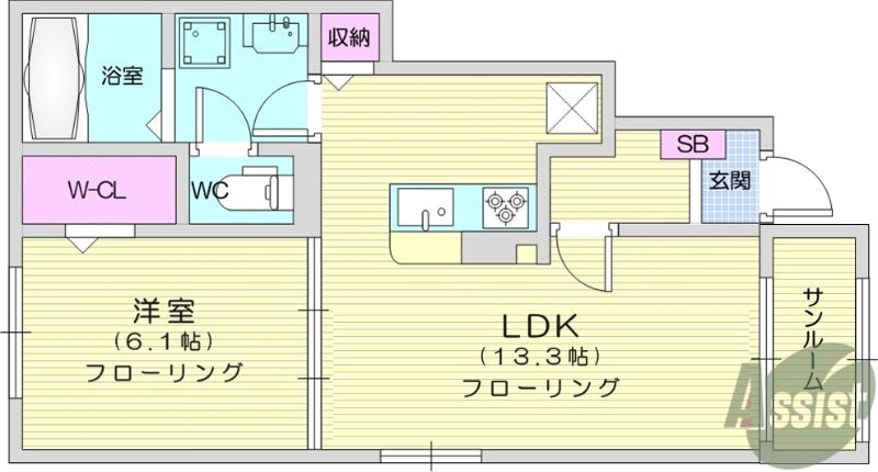 亘理郡亘理町字狐塚のアパートの間取り