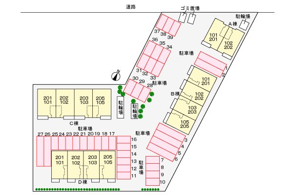 【出雲市下古志町のアパートの駐車場】