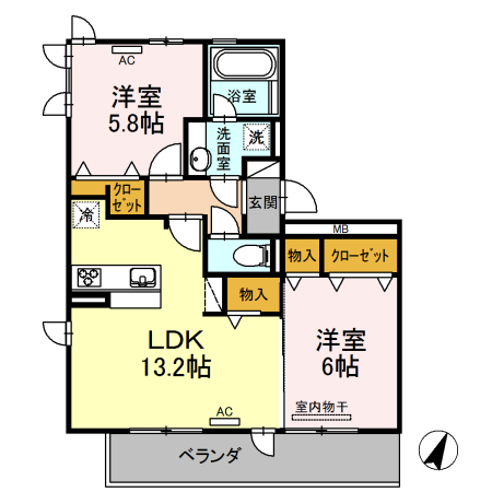 サニープレイス十一屋 G棟の間取り