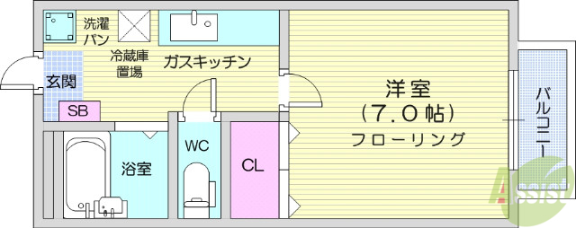 仙台市青葉区三条町のアパートの間取り