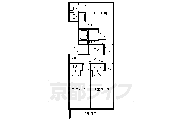 京都市北区紫野東野町のマンションの間取り