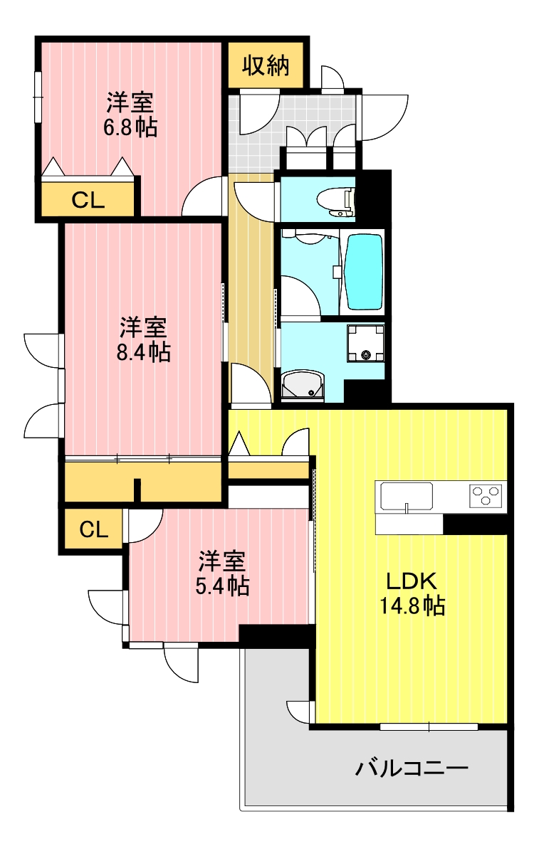 仙台市若林区荒井のマンションの間取り