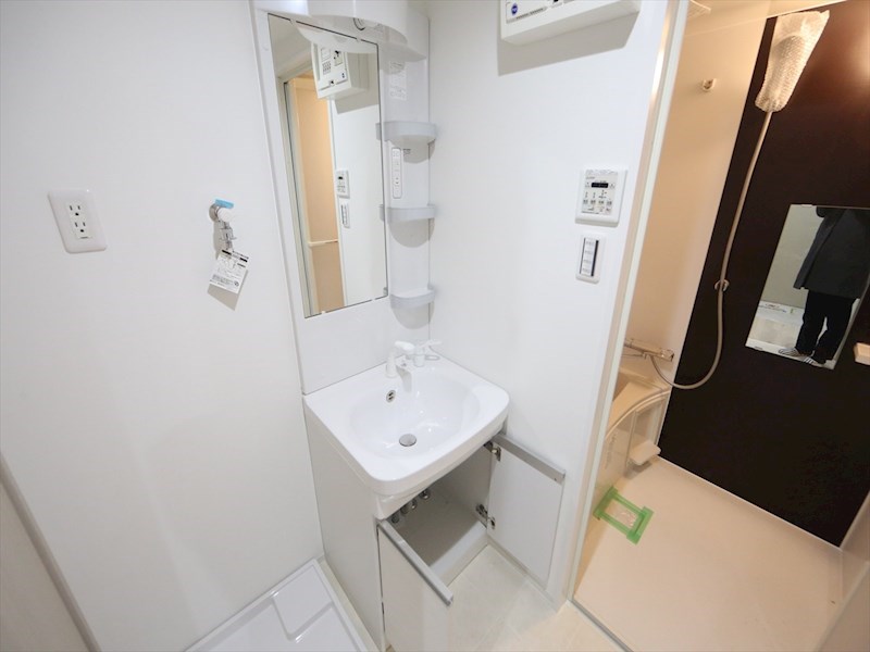 洗面設備　脱衣所　独立洗面台（シャンプードレッサー付）収納スペース有