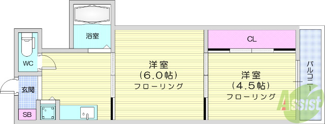 仙台市青葉区福沢町のマンションの間取り