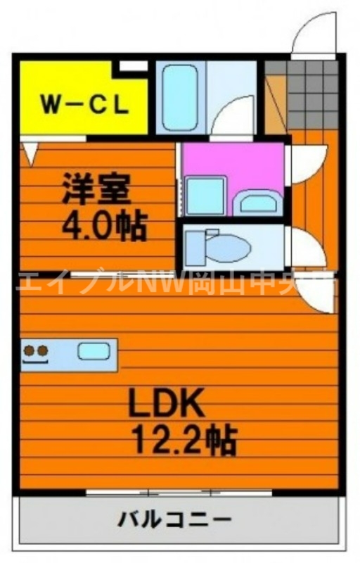 岡山市北区十日市西町のマンションの間取り