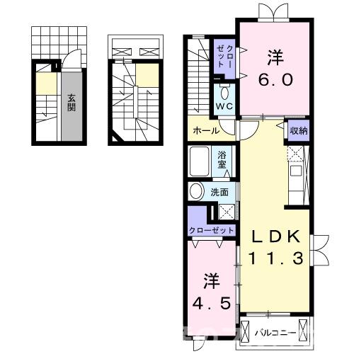 豊川市小田渕町のアパートの間取り