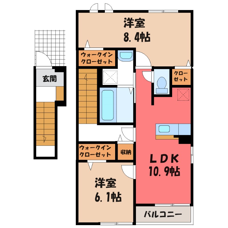 【筑西市下中山のアパートの間取り】