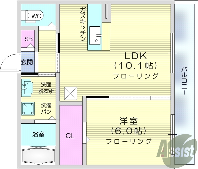 仙台市宮城野区岩切のアパートの間取り