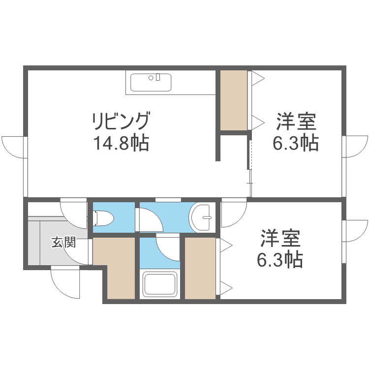 札幌市手稲区富丘二条のアパートの間取り