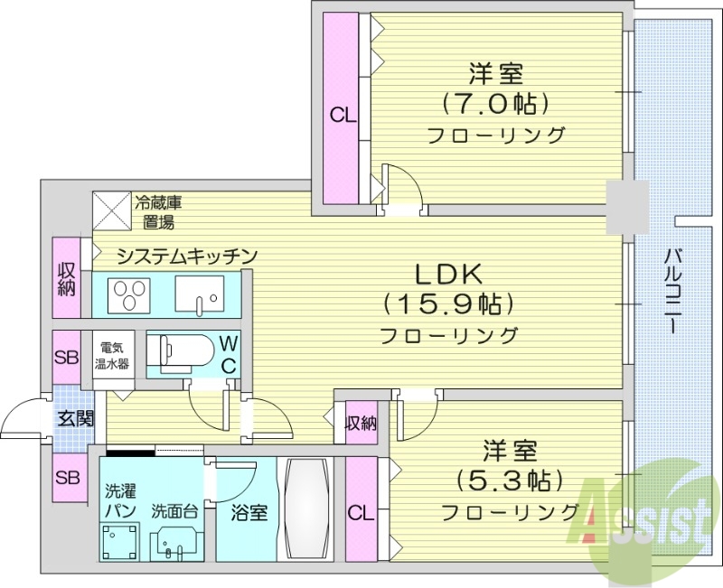 札幌市北区北八条西のマンションの間取り