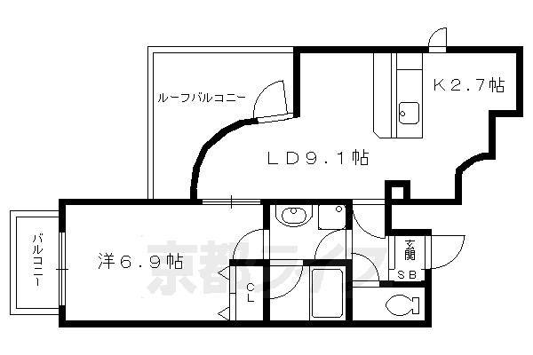 京都市左京区浄土寺西田町のマンションの間取り